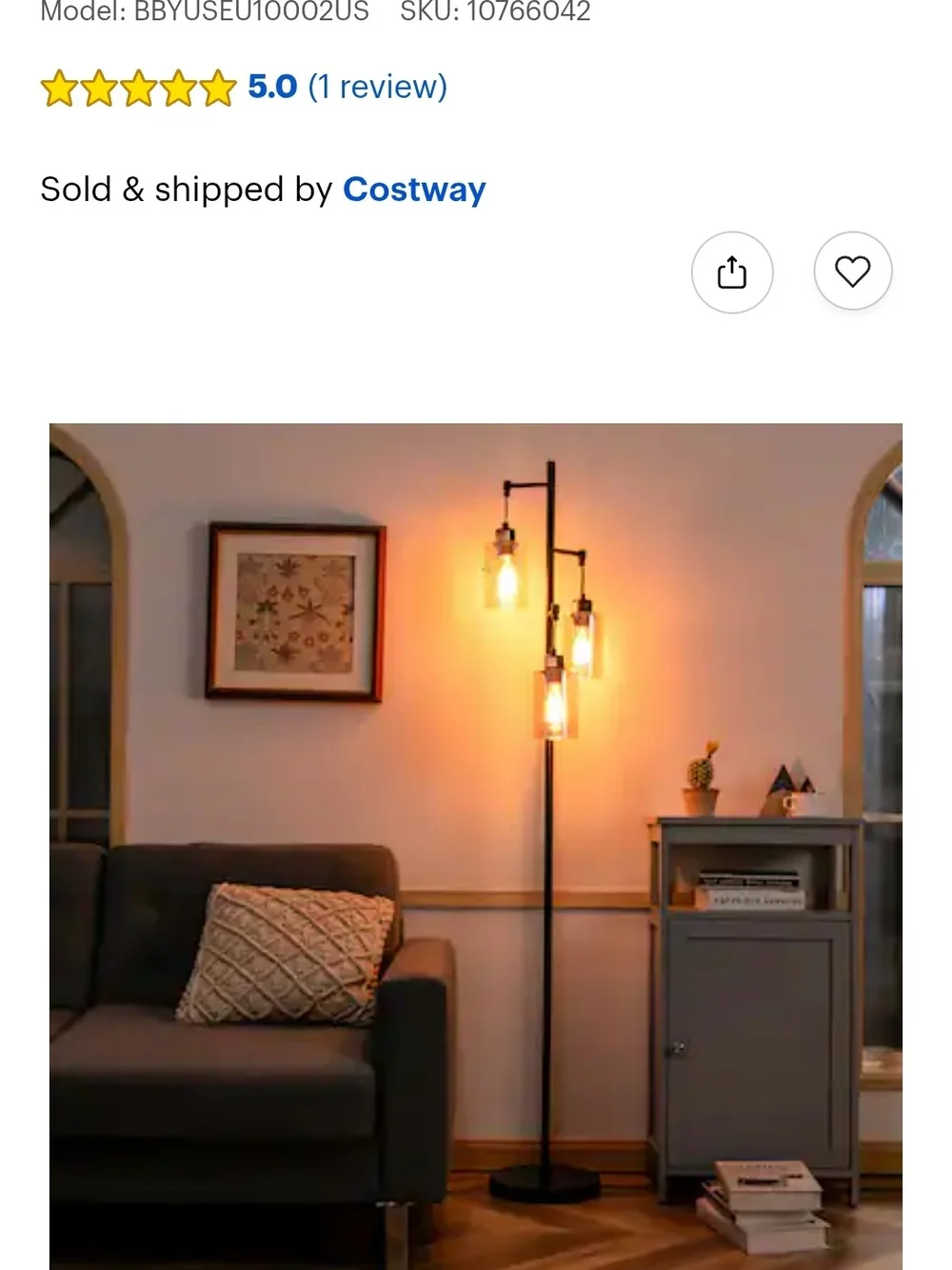 Contemporary Amber Glass Lantern Floor Lamp with Black Frame